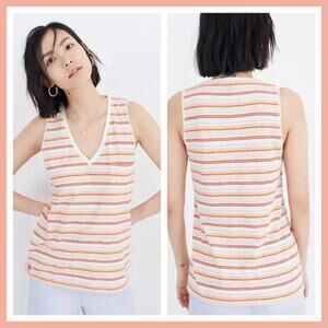 Madewell Whisper Cotton V-Neck Pocket Tank in Fieldgate Stripe Small
